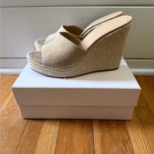 Veronica Beard Dali Sand Suede Espadrille Wedge Slides - Beige 11
